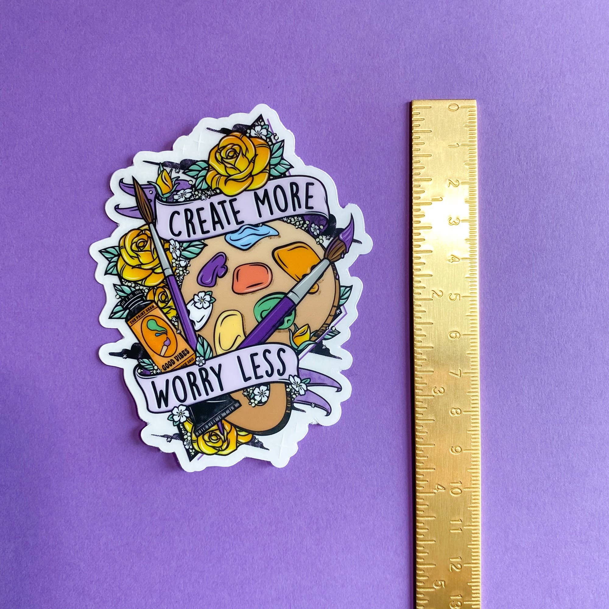 The Paint Sesh - Vente Autocollant - Autocollant Create More Worry Less transparent | Autocollant pour artiste6