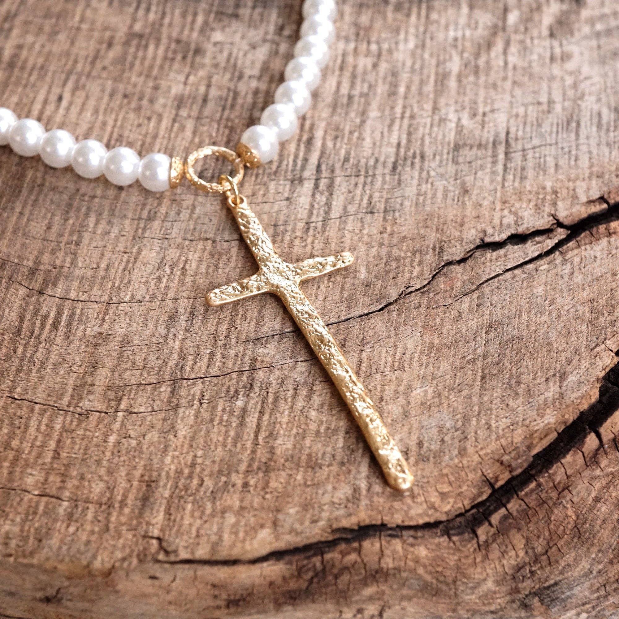 PennyLine inc - Vente Collier de perles - Collier en forme de croix primitive, perles dorées et turquoises1
