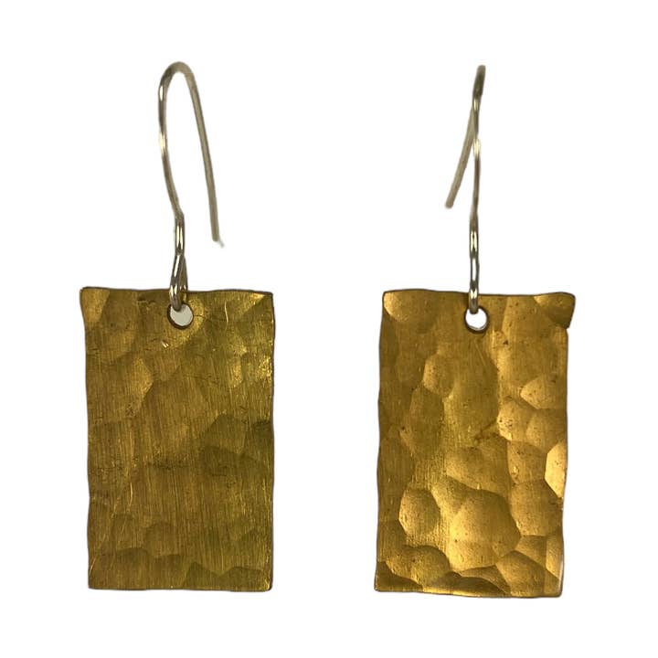 Earring Small Hammered Brass Rectangle for wholesale by David Stepan