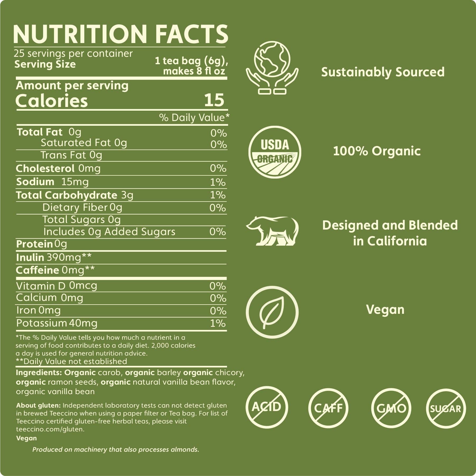 Teeccino - Vendita all'ingrosso Tisane salutari e depurative - Tè Erboristico Tostato alla Vaniglia Francese2
