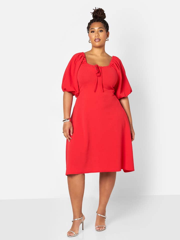 Red Mia Peasant Style A Line Midi Dress for wholesale on Faire4