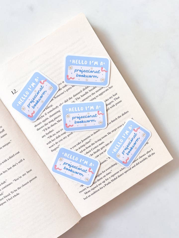 Hello I'm A Professional Bookworm Name Tag Sticker for wholesale by Fleurs on Sunday