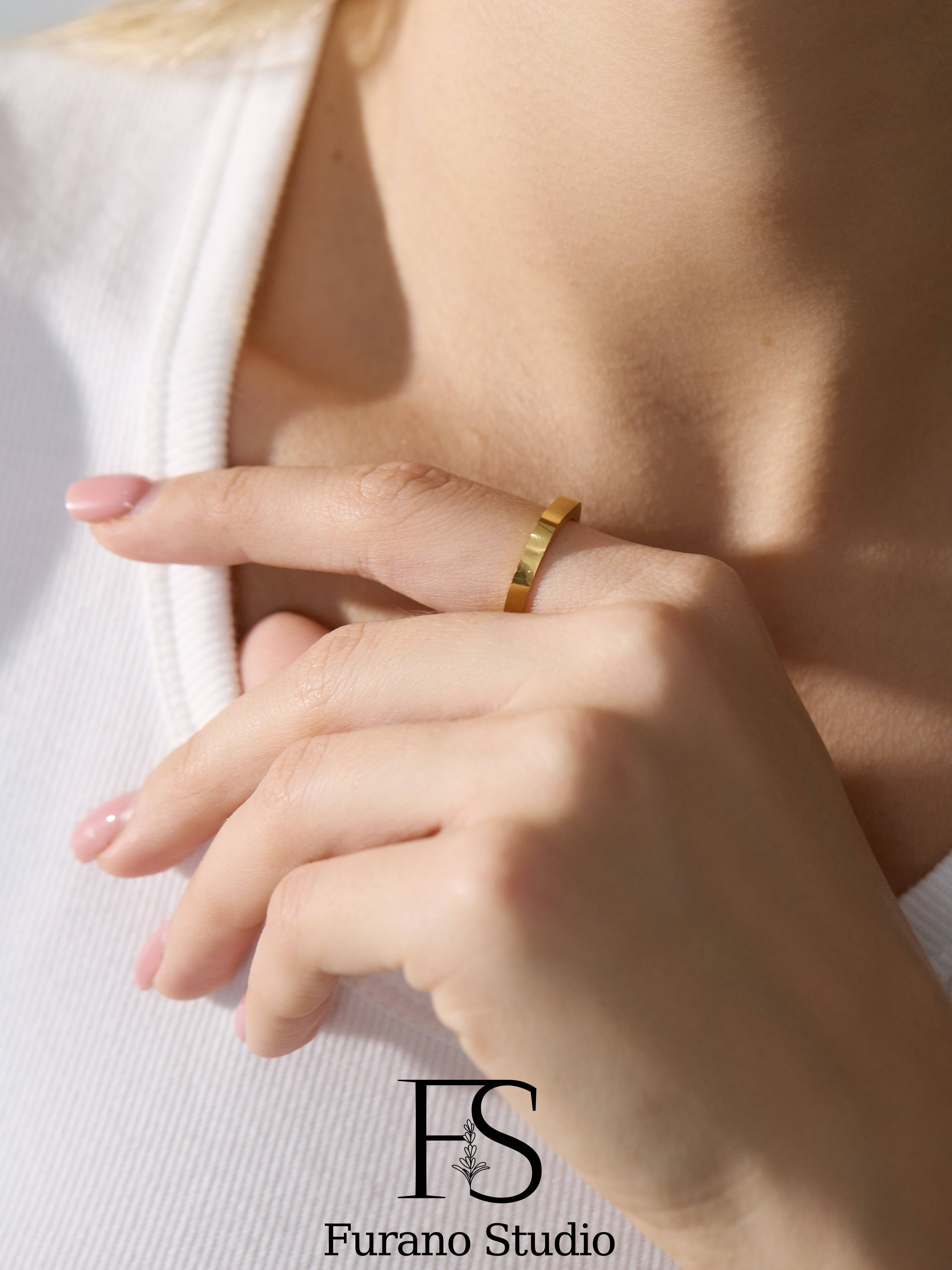 Furano Studio - Wholesale Band/Stacked Ring - 18K Gold Band ring, Vintage matte gold minimalist ban3