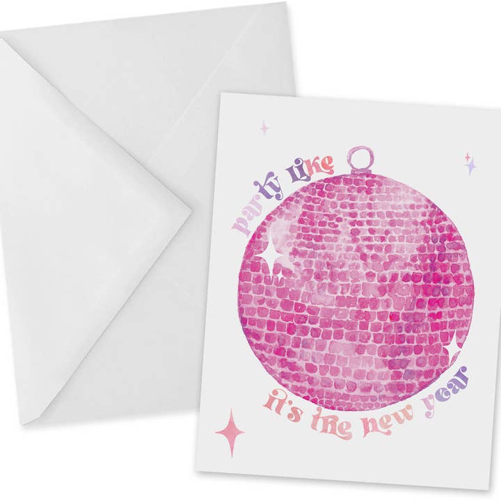 Tarjeta de felicitación de Año Nuevo con bola de discoteca rosa para venta al por mayor de mad paperie