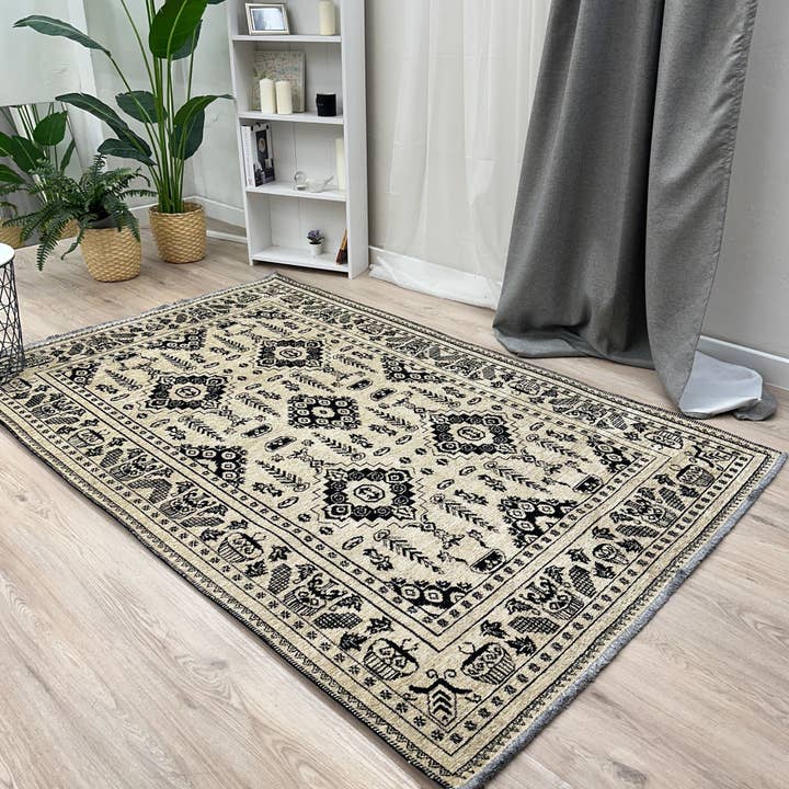 Vintage Beige Black Washable Area Rugs for wholesale by Alfa Rich Inc
