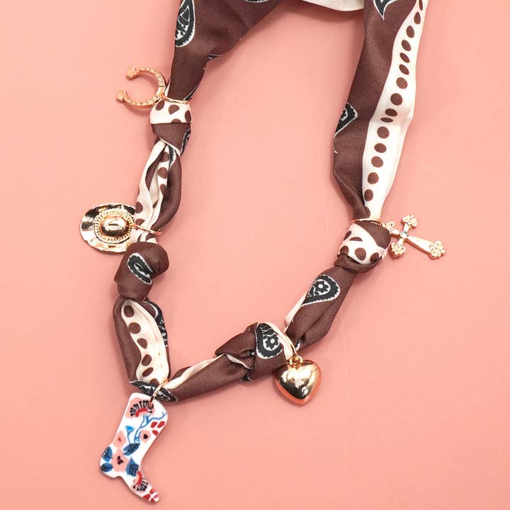 GOLD SCARF CHARM NECKLACE-BOOT HAT CROSS HORSESHOE | 80N92349 for wholesale on Faire1