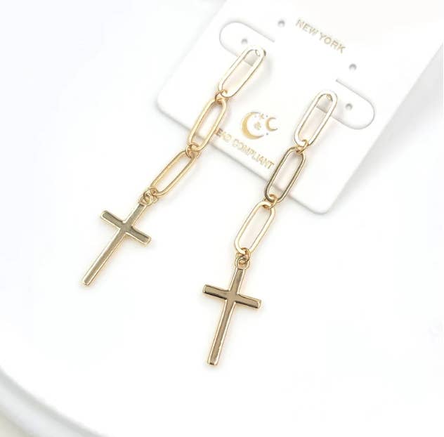 StarryNYC - Wholesale Dangle Earrings - Cross and Paper Clip Linked Drop Dangle Earrings