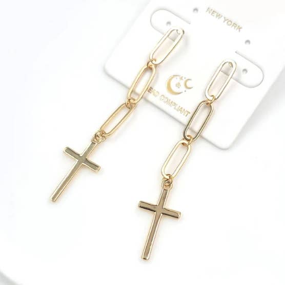 StarryNYC - Wholesale Dangle Earrings - Cross and Paper Clip Linked Drop Dangle Earrings0