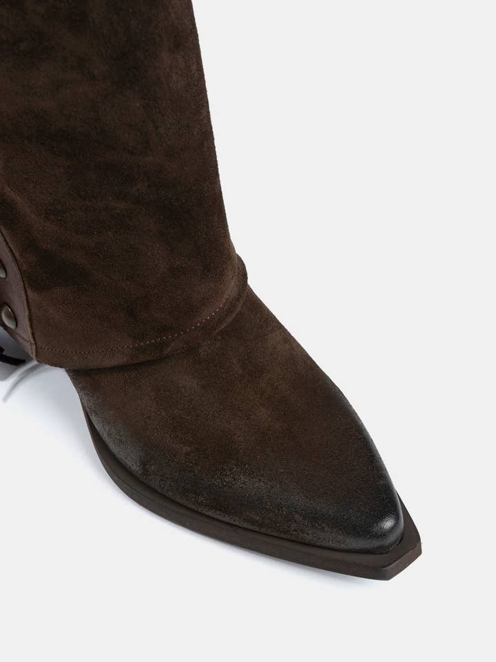 METISSE - Wholesale Boots - Women's - Dark brown suede Texan boots DX22194