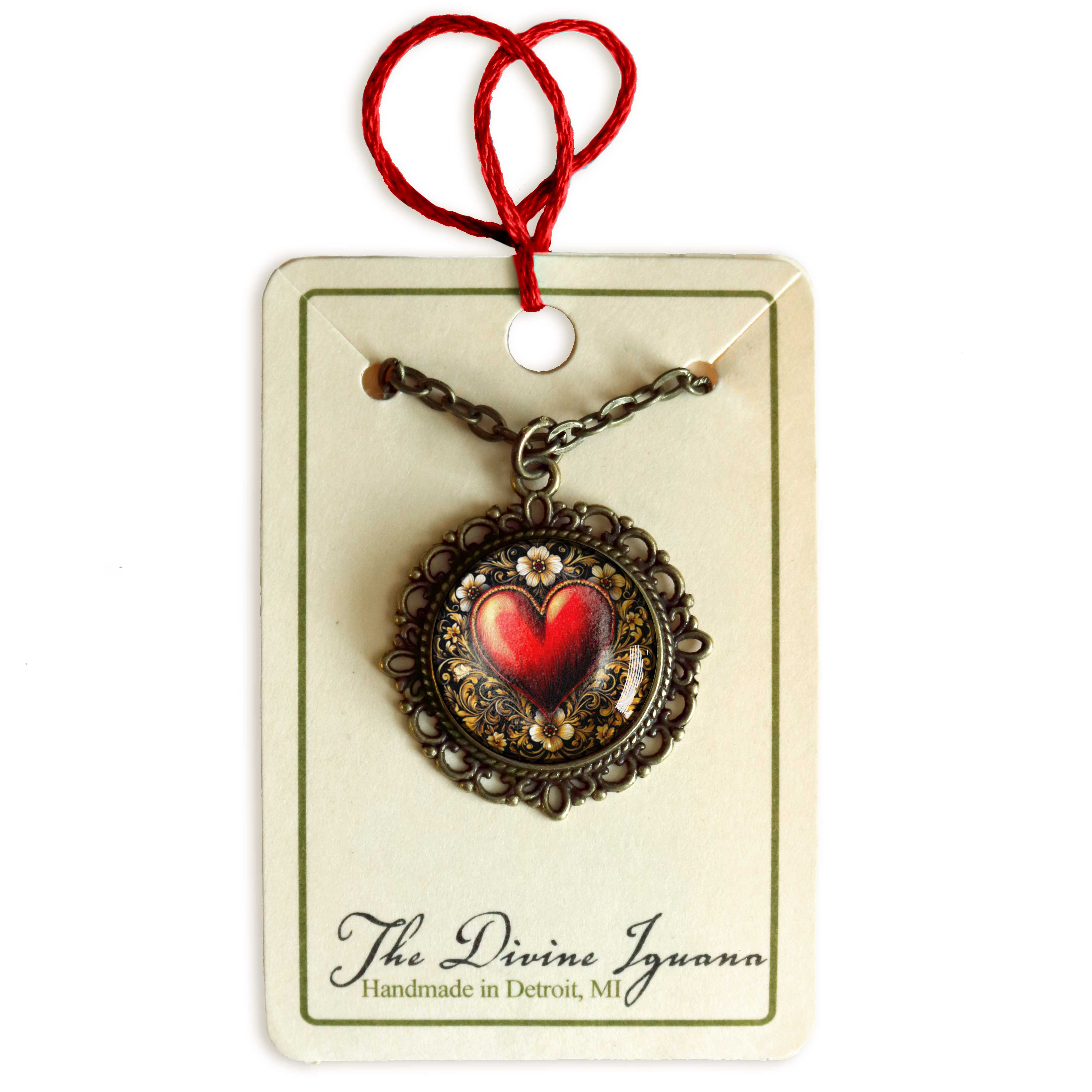 The Divine Iguana – Engroshandel Halskæde med vedhæng – Ornamenteret hjerte Valentinsdag vedhæng halskæde2