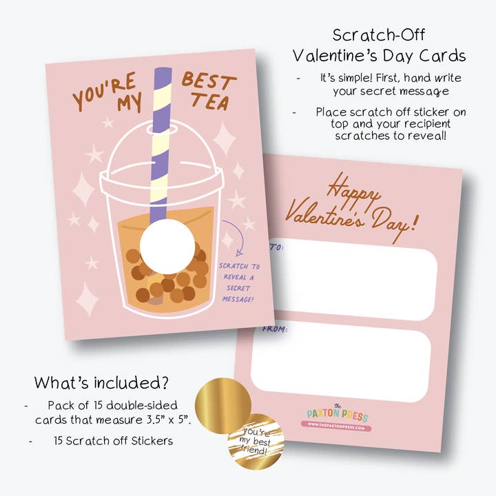 The Paxton Press - Vendita all'ingrosso Biglietti per San Valentino - Boba Tea Scratch-Off Class, San Valentino1