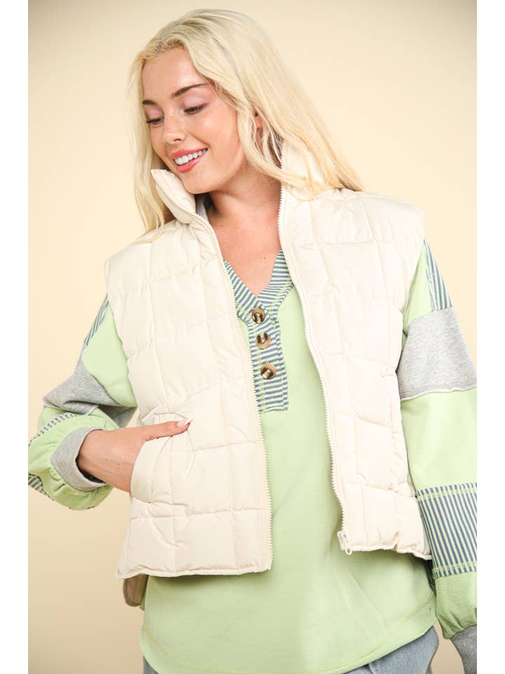 VERY J - Wholesale Sweater Vest - Women's - NJ90282-Solid Puffer Padded Warm Vest