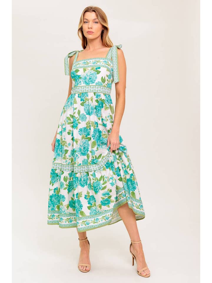IVORY GREEN A printed woven midi dress - ID22293 for wholesale on Faire