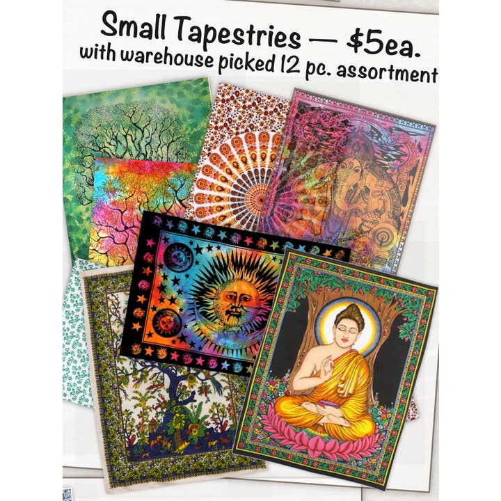 ST12 Off Price Small Tapestries 12pc Assortment for wholesale by Blue Sky