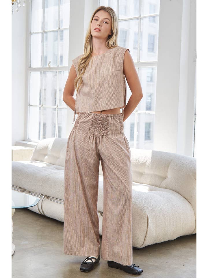 CANDESCENT - Wholesale Pants - Women's - Striped Wide Leg Smocked Pants (Matching Set)9