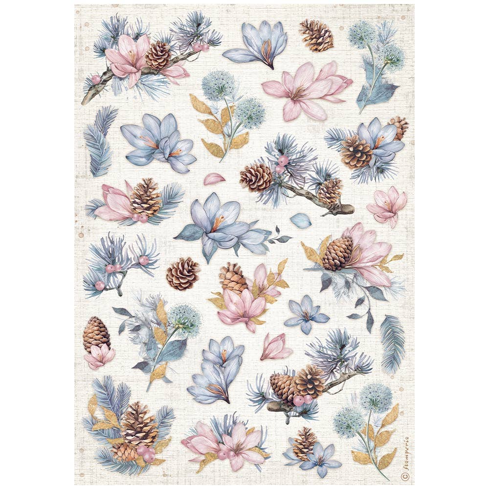 Ninnys Napkins - Wholesale Craft Supplies - Stamperia Rice Paper A4 - Create Happiness Dewdrops, Pinecones and Flowers0