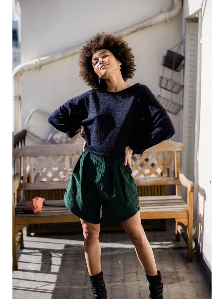 madame-en-soie – Calções – Mulher por atacado – Calções em Veludo "Gwenaëlle" - Elegância e Conforto em Algodão Verde2