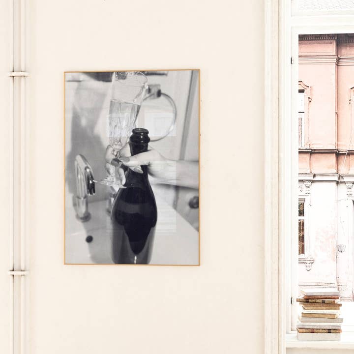 Champagne Problems Bathroom Monotone Wall Art Prints for wholesale by CLM Creative Studio