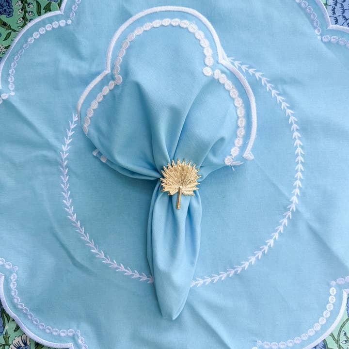 Verdigris Collection - Wholesale Placemat - Embroidered Placemats / Napkins- Set of 2- Aqua & White