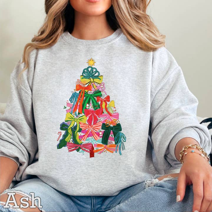 Shoppe SHC - Wholesale Graphic Sweatshirt - Women's - Bow Christmas Tree Christmas Sweatshirt | Gildan 16