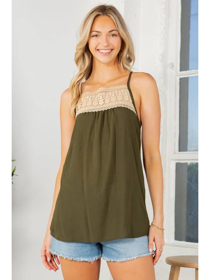 Orange Farm Clothing - Wholesale Blouse - Women's - Lace Trim Detailed Cross Back Top-3 COLORS*16