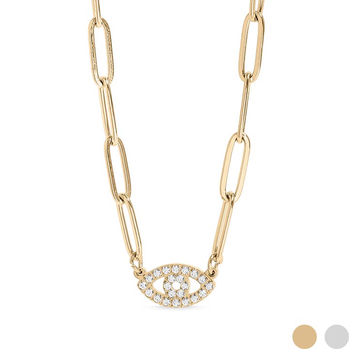 18K guld PVD rostfritt stål sten ”Evil Eye” kedjehalsband med pappersklipp för wholesale av WJW