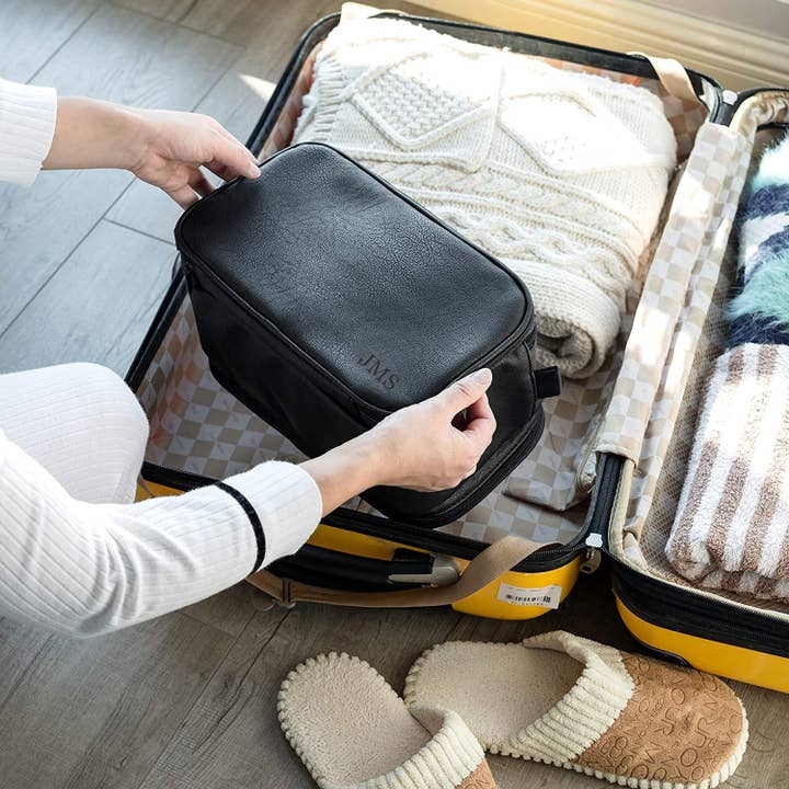 RockCow Leather Studio - Wholesale Toiletry Bag - Men's - Groomsmen Gift, Waterproof PU Leather Toiletry Bag, Vegan Leather Dopp Kit, Water-Resistant Bathroom Toiletries Organizer, Christmas Gift12