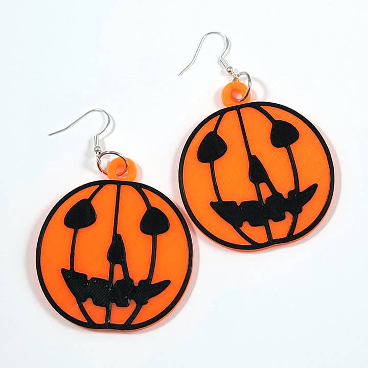 Halloween Pumpkin Statement Earrings 3D Printed for wholesale by Printy Vibes