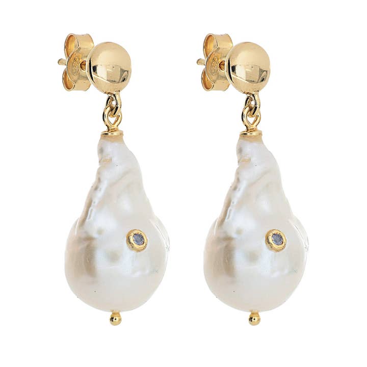 ISHWARA JEWELS - Wholesale Dangle Earrings - Earrings with Baroque Pearls/London Topaz | Baroque Pearl0