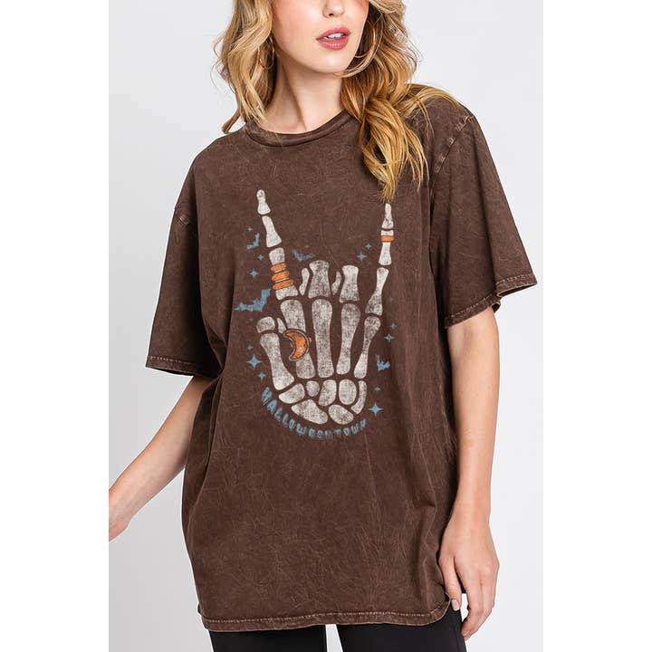 HRTandLUV - Wholesale Screen Printed T-Shirt - Women's - SKELETON HAND OVERSIZED MINERAL GRAPHIC TEE1