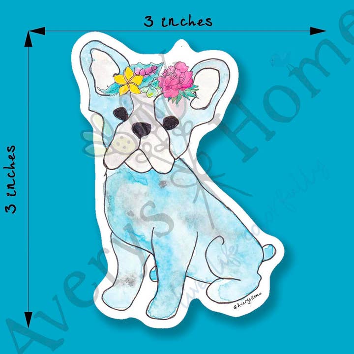 Flower Crown Frenchie Art Permanent 3" Vinyl Die-Cut Sticker for wholesale by Avery's Home