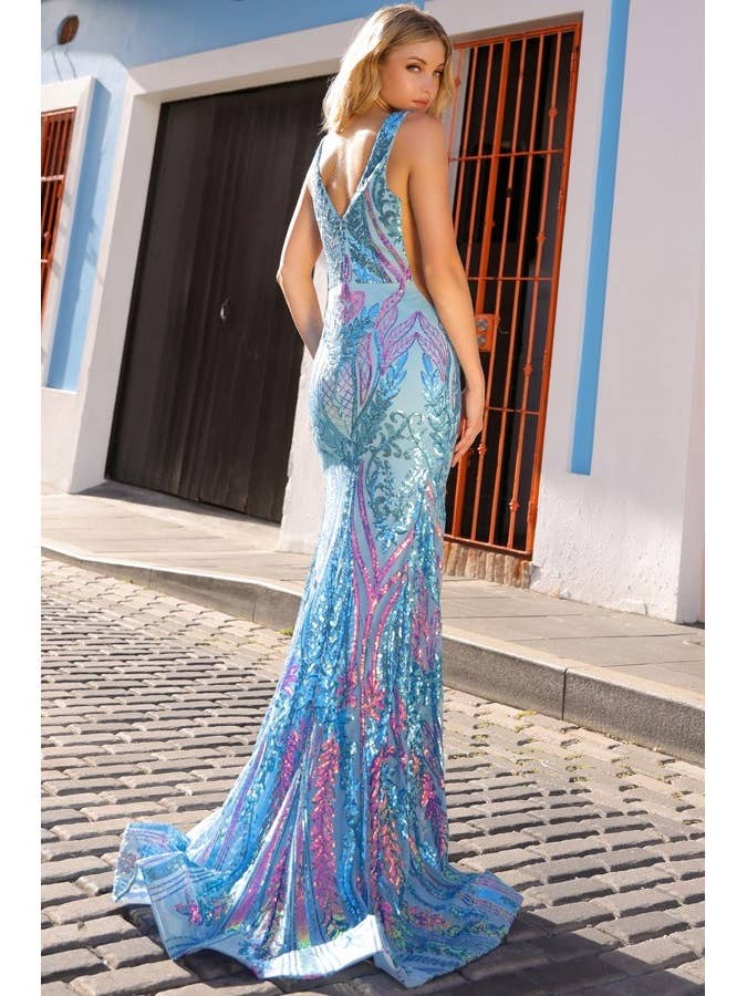 Sleeveless Deep V Neck Iridescent Sequin Dress for wholesale by Babyfox Apparel