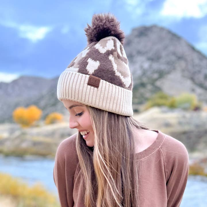 C.C Beanie - Wholesale Beanie - Women's - Abstract Camo Print Pom C.C Beanie HAT4005