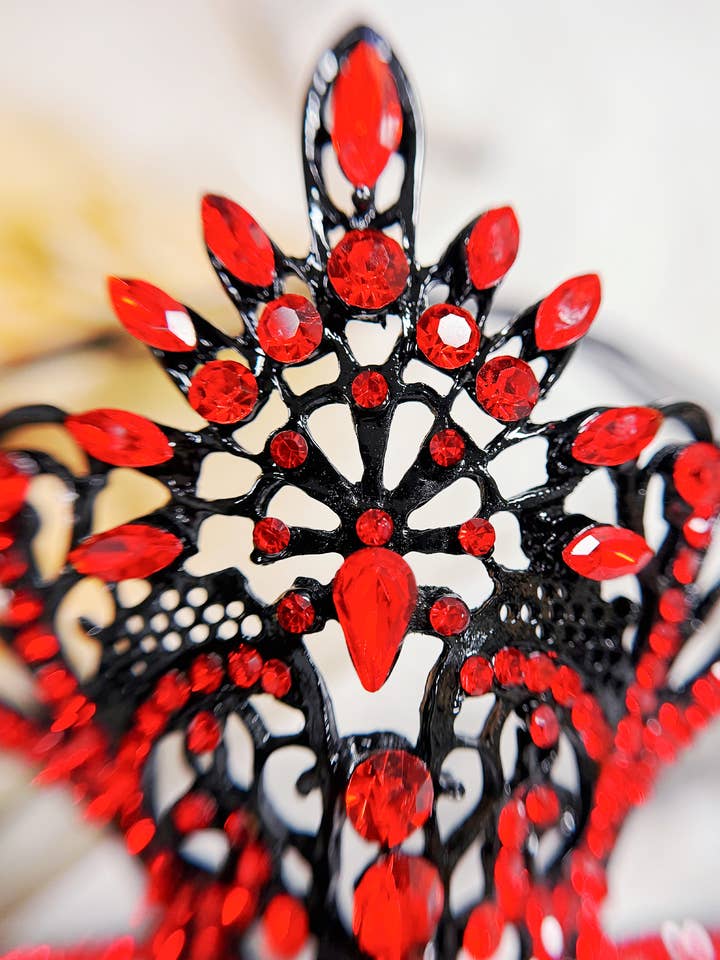 Happy Dream Gifts - Wholesale Costume – Women's - Red Crystal Masquerade Mask, Black Mask, Masquerade Wedding4