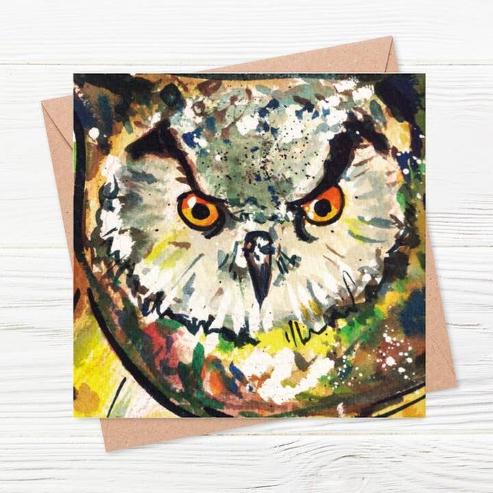 Eagle Owl Watercolour Everyday Greeting Card for wholesale by The Littlest Falcon