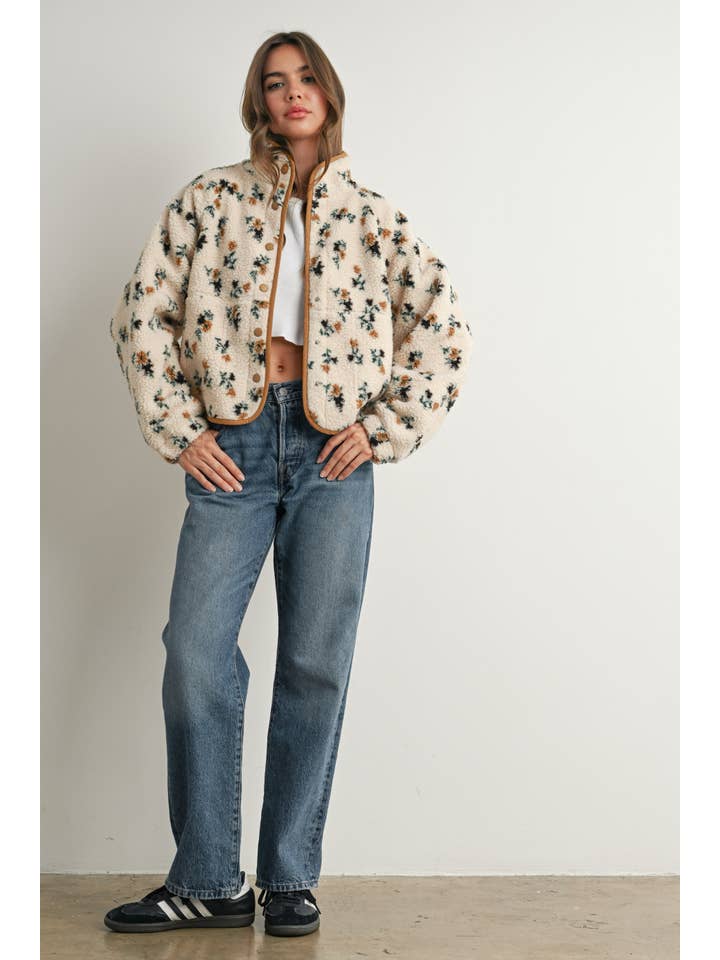 BUTTERMELON - Wholesale Jacket - Women's - Floral Print Fluffy Fleece Jacket - BMJ781121