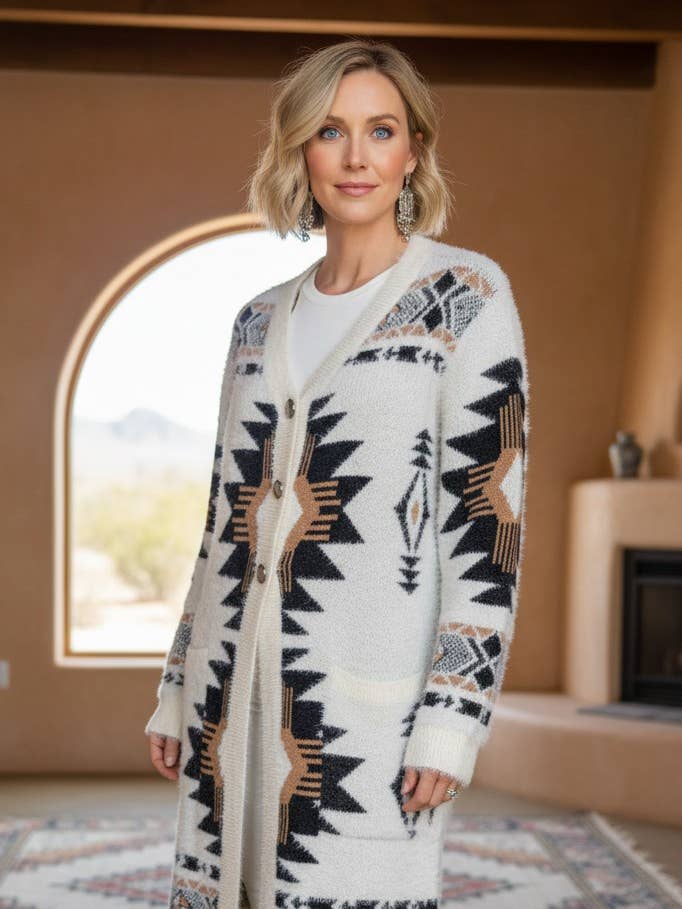 SW-700 Cozy Southwestern Inspired Cardigan and other Purchase Wholesale aztec sweater. Free Returns & Net 60 Terms on Faire trending on Faire.