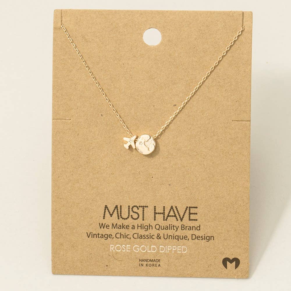 Fame Accessories - Wholesale Pendant/Charm Necklace - Gold Dipped Airplane Map Pendant Necklace5