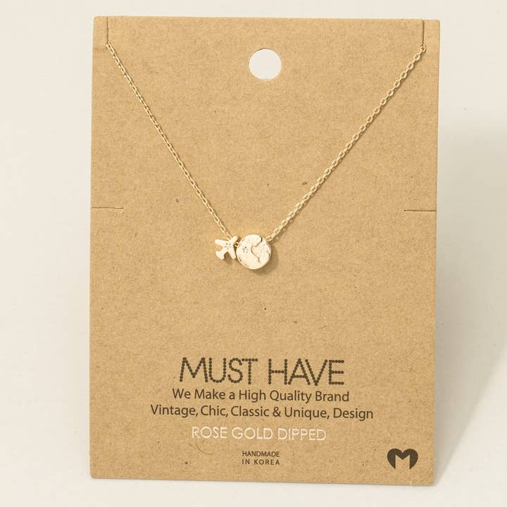 Fame Accessories - Wholesale Pendant/Charm Necklace - Gold Dipped Airplane Map Pendant Necklace5