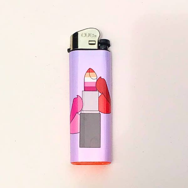 Lipstick Lez Handmade Art Pride Lighter for wholesale by Vivrant Vixen