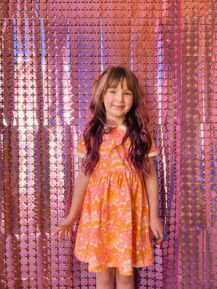 Strawberry Jam Kids - Wholesale Dress - Kids - Girls' Mod Collar Dress in Orange and Pink Flower Power 8