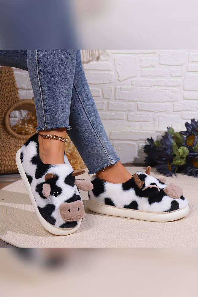 Multi Western Cow Print Fleece Slipper ZK1962 for wholesale on Faire2