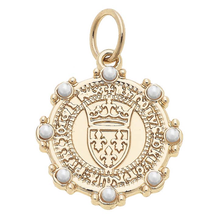Pearl Studded Coin Charm in Shiny Gold for wholesale by Canvas Style