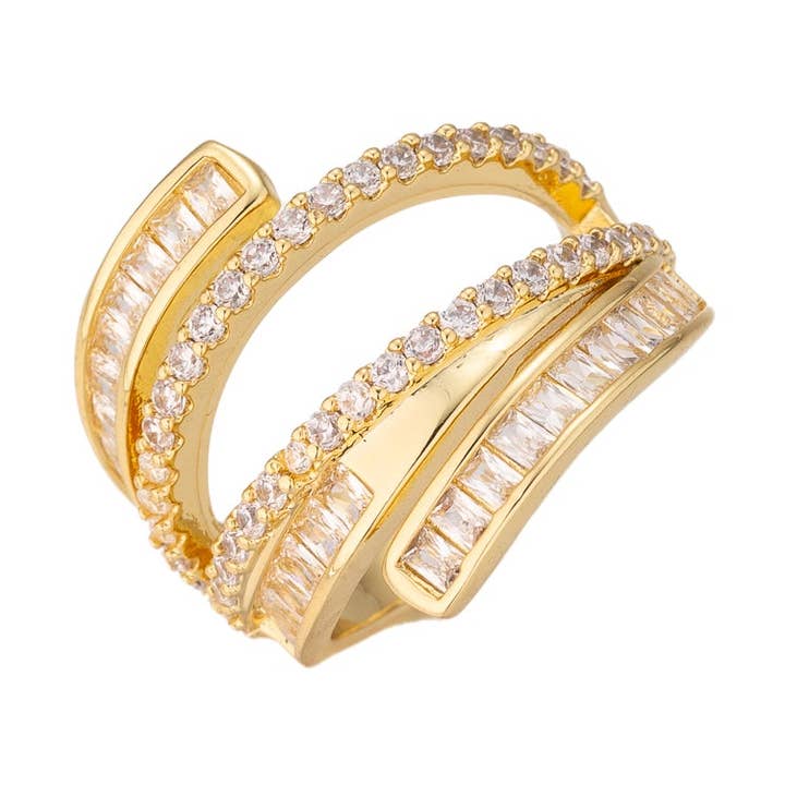 Simply Jewels - Wholesale Multi-Stone Ring - Gold Stacked Gold Baguette Statement Adjustable ✦ RI-0099 RI-03020