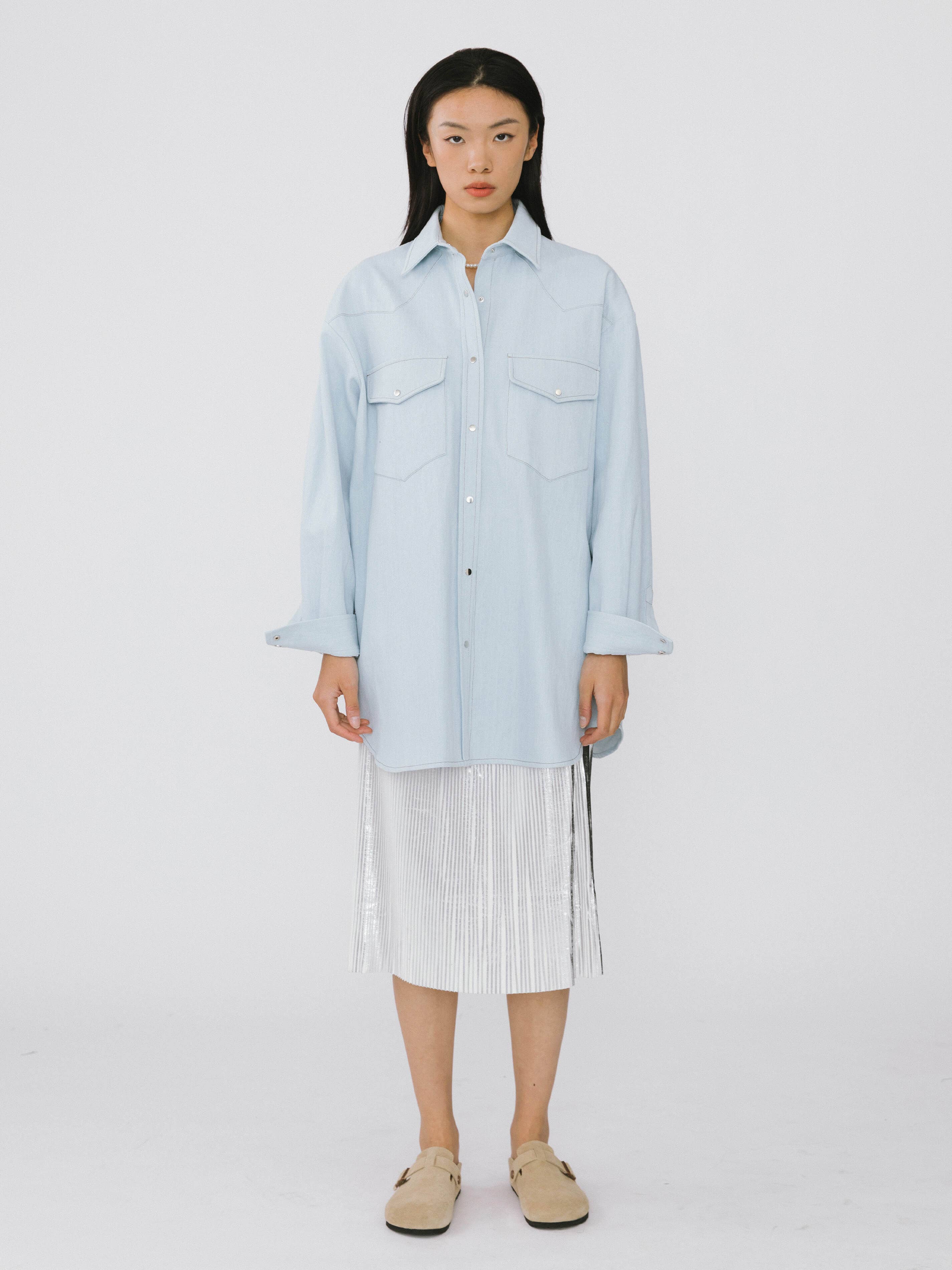 Silver Metallic Pleated Mid-Length Skirt for wholesale on Faire7