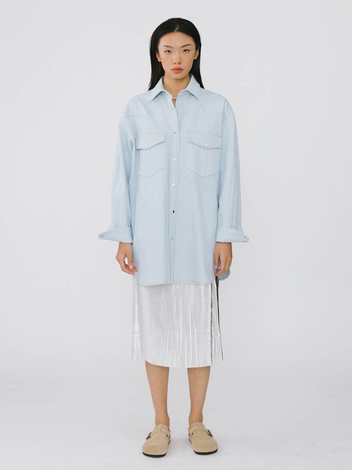 Silver Metallic Pleated Mid-Length Skirt for wholesale on Faire7