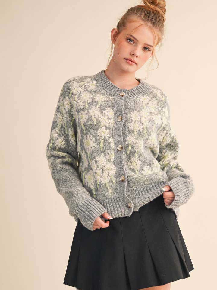 &MERCI - Wholesale Cardigan - Women's - FLORAL KNIT BUTTON DOWN SWEATER CARDIGAN MSW1123814