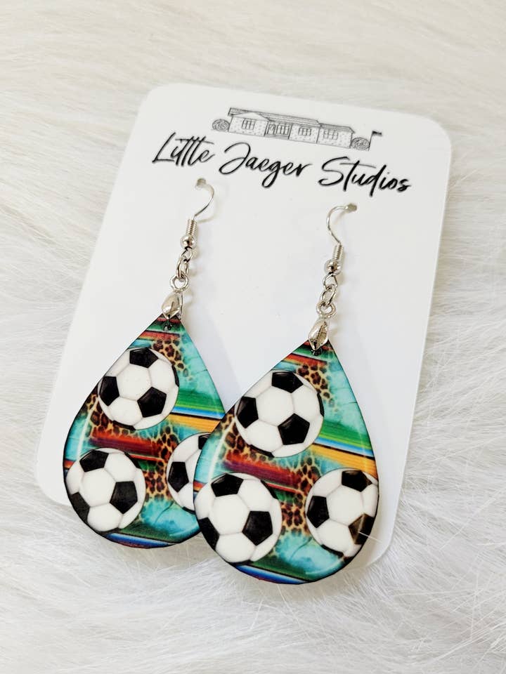 Soccer Handmade Teardrop Acrylic Earring for wholesale by Little Jaeger Studios