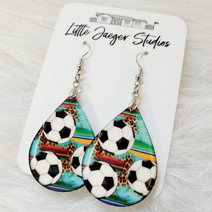 Little Jaeger Studios - Wholesale Dangle Earrings - Soccer Handmade Teardrop Acrylic Earring