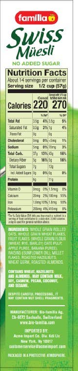 Acme Import Co - Wholesale Breakfast Cereal - Familia Swiss Muesli, No Sugar Added Recipe2
